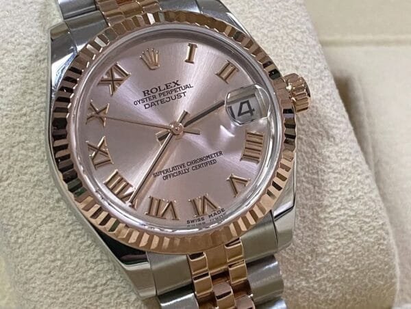 Rolex Steel and Everose Gold Datejust 31 - 2014 - Fluted Bezel - Pink Roman Dial Dial - Jubilee Bracelet - 178271 - Image 8