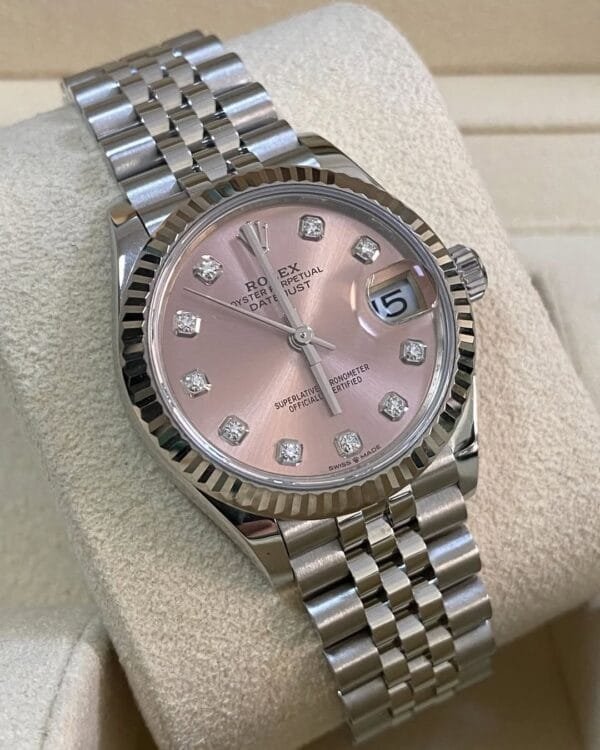 Rolex Steel and White Gold Datejust 31 - 2020 - Fluted Bezel - Pink Diamond Dial - Jubilee Bracelet - 278274 - Image 6