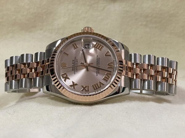 Rolex Steel and Everose Gold Datejust 31 - 2014 - Fluted Bezel - Pink Roman Dial Dial - Jubilee Bracelet - 178271 - Image 7