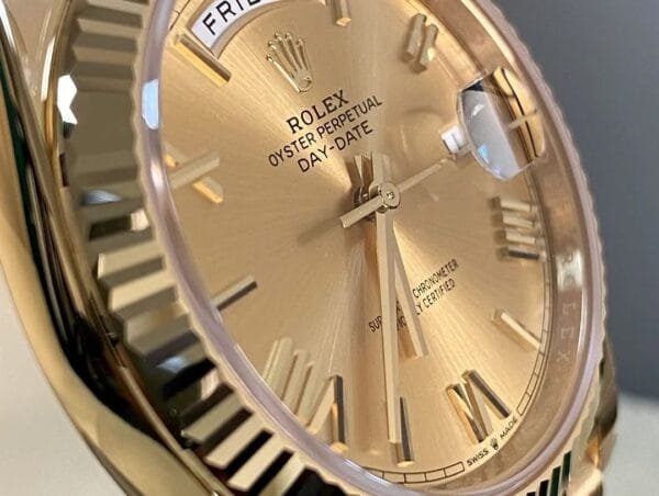 Rolex Yellow Gold Day-Date 40 - 2023 - Fluted Bezel - Champagne Roman Dial - President Bracelet - 228238 - Image 6