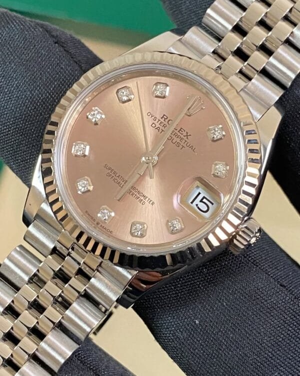 Rolex Steel and White Gold Datejust 31 - 2020 - Fluted Bezel - Pink Diamond Dial - Jubilee Bracelet - 278274 - Image 4
