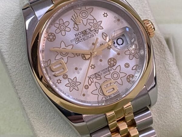 Rolex Steel and Yellow Gold Datejust 36 - Silver Floral Motif Dial -Jubilee Bracelet - 116203 - Image 5