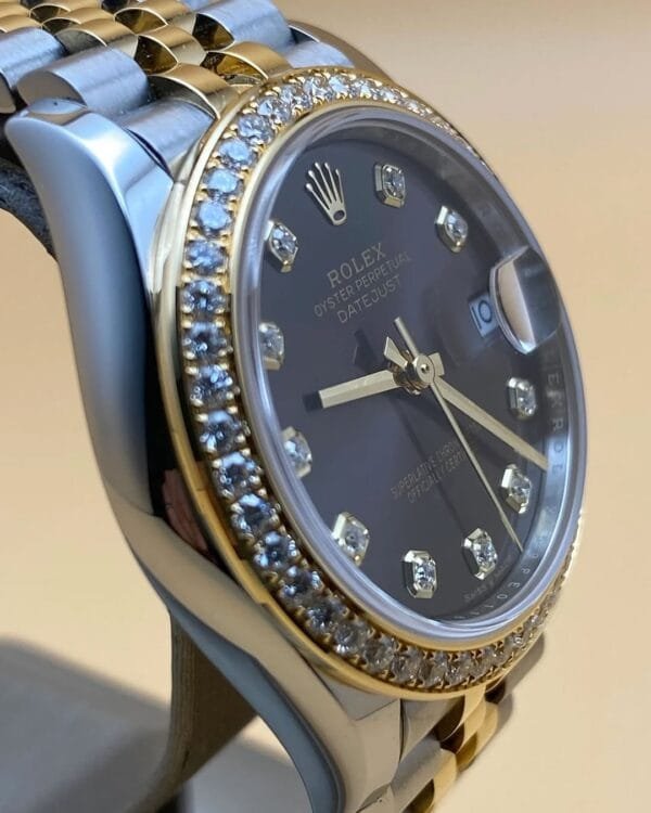 Rolex Steel and Yellow Gold Datejust 31 - 2023 - Diamond Bezel - Dark Grey Diamond Dial - Jubilee Bracelet - 278383RBR - Image 3