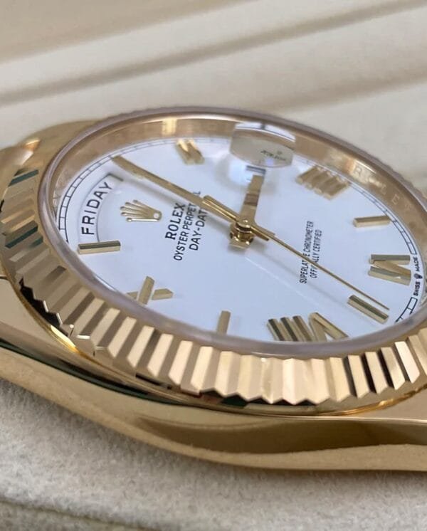 Rolex Yellow Gold Day-Date 40 - 2023 - Fluted Bezel - White Roman Dial - President Bracelet - 228238 *FULL SET* - Image 7