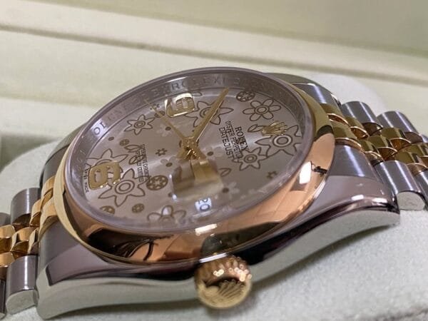 Rolex Steel and Yellow Gold Datejust 36 - Silver Floral Motif Dial -Jubilee Bracelet - 116203 - Image 3