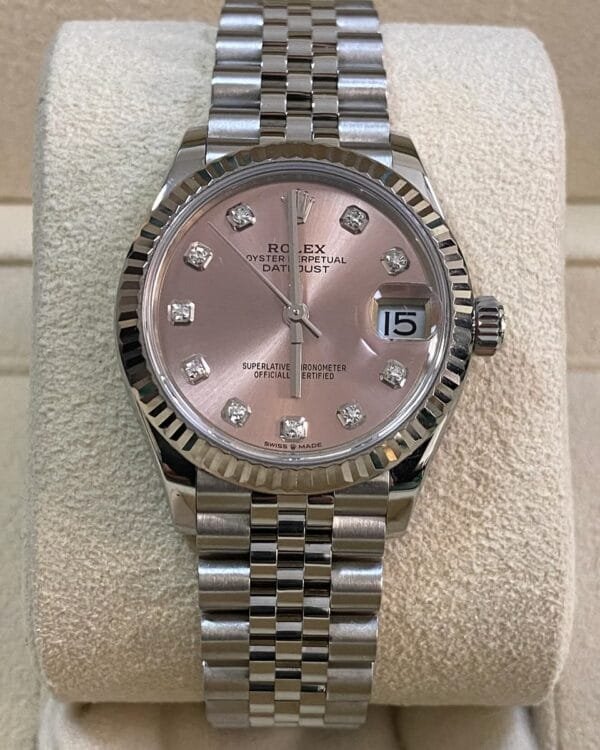 Rolex Steel and White Gold Datejust 31 - 2020 - Fluted Bezel - Pink Diamond Dial - Jubilee Bracelet - 278274 - Image 2
