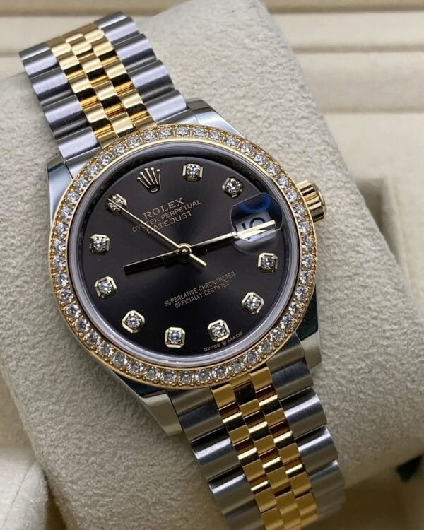Rolex Steel and Yellow Gold Datejust 31 - 2023 - Diamond Bezel - Dark Grey Diamond Dial - Jubilee Bracelet - 278383RBR - Image 2