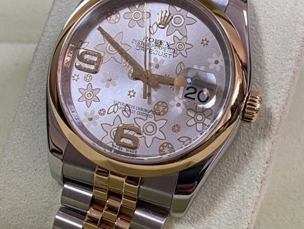 Rolex Steel and Yellow Gold Datejust 36 - Silver Floral Motif Dial -Jubilee Bracelet - 116203 - Image 2