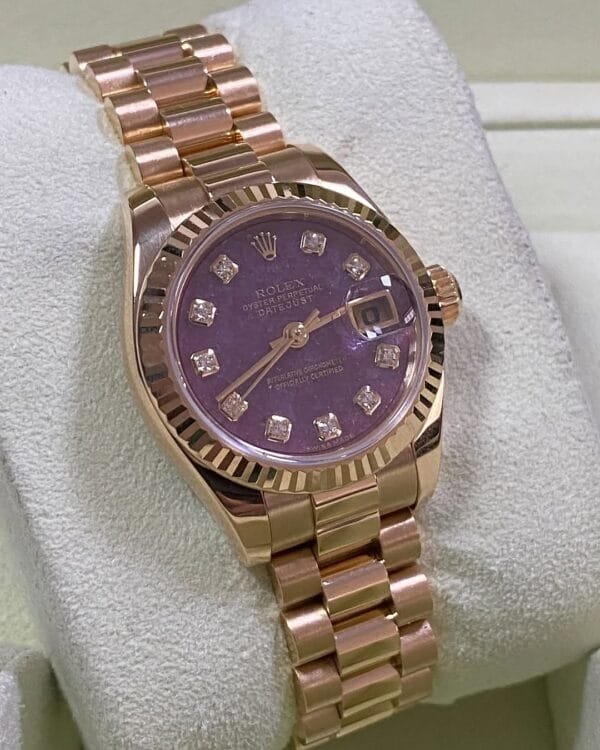 Rolex Yellow Gold Lady-Datejust - Y Serial - Fluted Bezel - Rubelite Diamond Dial - President Bracelet - 179178 - Image 2