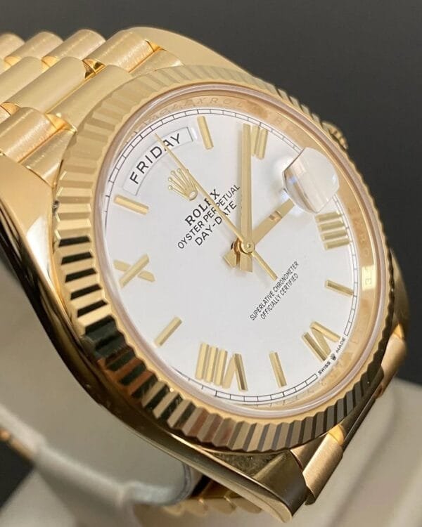Rolex Yellow Gold Day-Date 40 - 2023 - Fluted Bezel - White Roman Dial - President Bracelet - 228238 *FULL SET* - Image 3