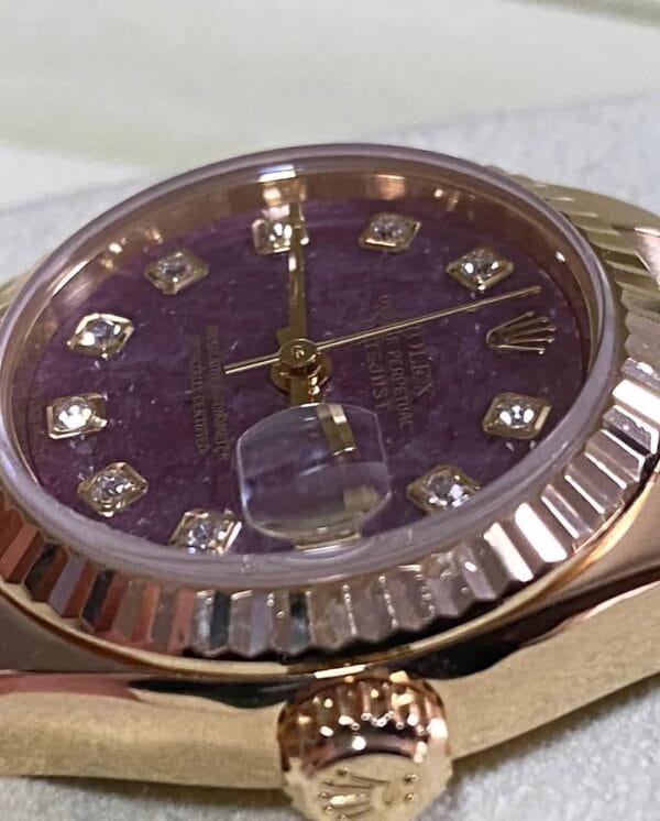 Rolex Yellow Gold Lady-Datejust - Y Serial - Fluted Bezel - Rubelite Diamond Dial - President Bracelet - 179178 - Image 9