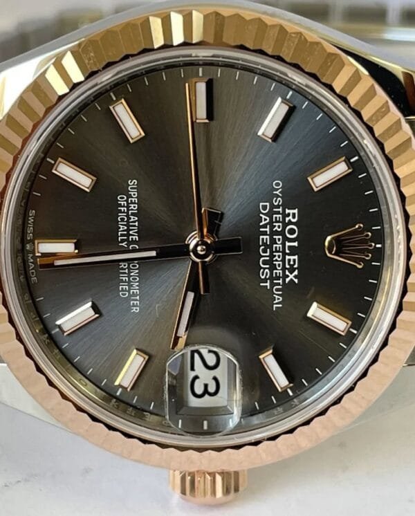 Rolex Steel and Everose Gold Datejust 31 - 2022 - Fluted Bezel - Dark Rhodium Index Dial - Jubilee Bracelet - 278271 - Image 2