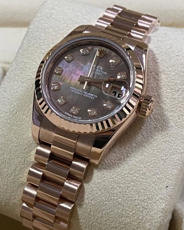Rolex Yellow Gold Lady-Datejust - Y Serial - Fluted Bezel - Rubelite Diamond Dial - President Bracelet - 179178 - Image 10