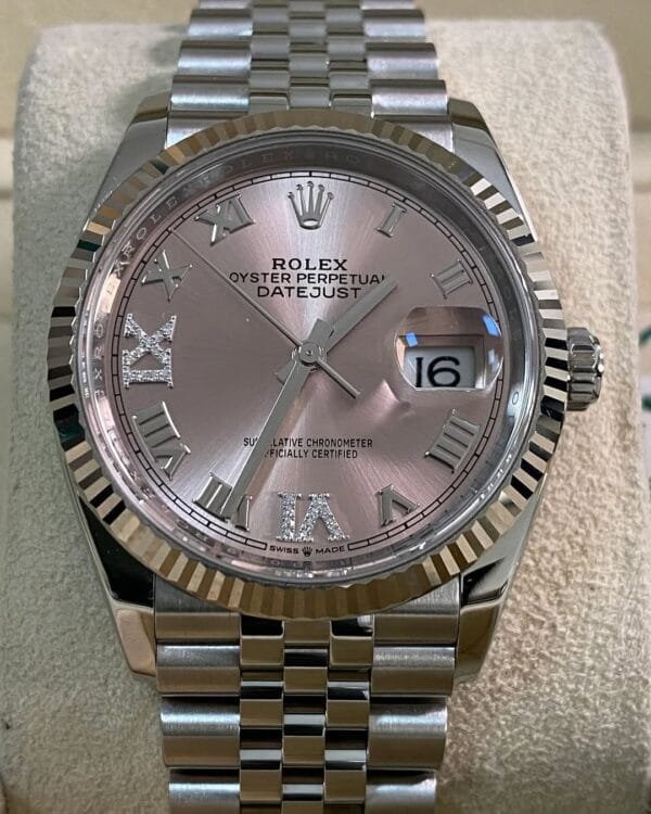 Rolex Steel Datejust 36 - 2023 - Fluted Bezel - Pink Diamond Roman VI and IX Dial - Jubilee Bracelet - 126234 *FULL SET* - Image 6