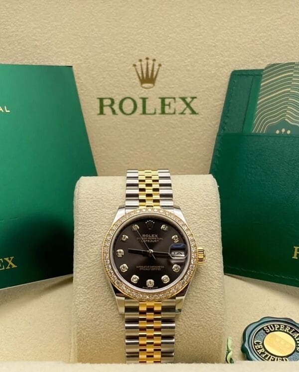 Rolex Steel and Yellow Gold Datejust 31 - 2023 - Diamond Bezel - Dark Grey Diamond Dial - Jubilee Bracelet - 278383RBR
