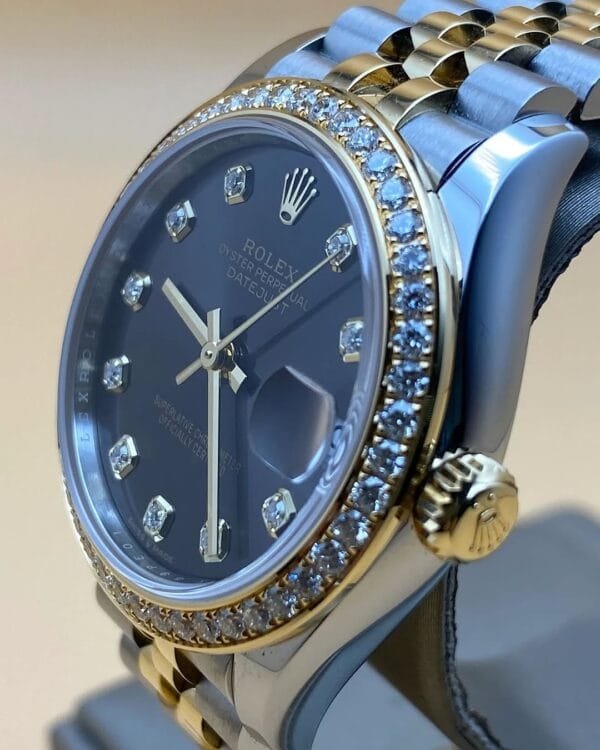 Rolex Steel and Yellow Gold Datejust 31 - 2023 - Diamond Bezel - Dark Grey Diamond Dial - Jubilee Bracelet - 278383RBR - Image 2