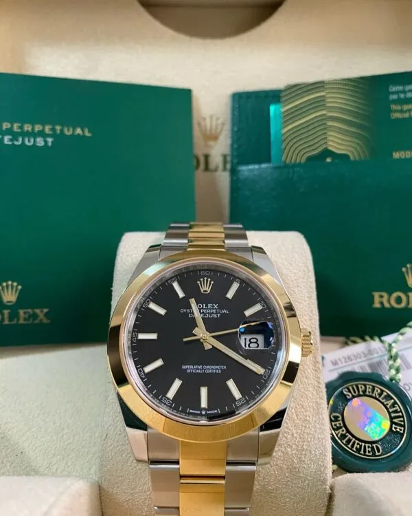 Rolex Steel and Yellow Gold Datejust 41 - 2024 - Smooth Bezel - Black Index Dial - Oyster Bracelet - 126303 *FULL SET*