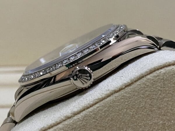 Rolex White Gold Day-Date 36 - 2023 - Diamond Bezel - Mother-of-Pearl Diamond Dial - President Bracelet - 128349RBR - Image 6