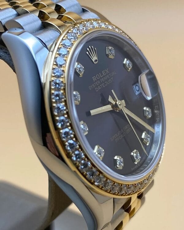 Rolex Steel and Yellow Gold Datejust 31 - 2023 - Diamond Bezel - Dark Grey Diamond Dial - Jubilee Bracelet - 278383RBR - Image 6