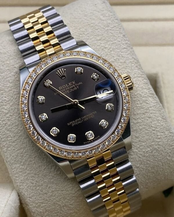 Rolex Steel and Yellow Gold Datejust 31 - 2023 - Diamond Bezel - Dark Grey Diamond Dial - Jubilee Bracelet - 278383RBR - Image 8