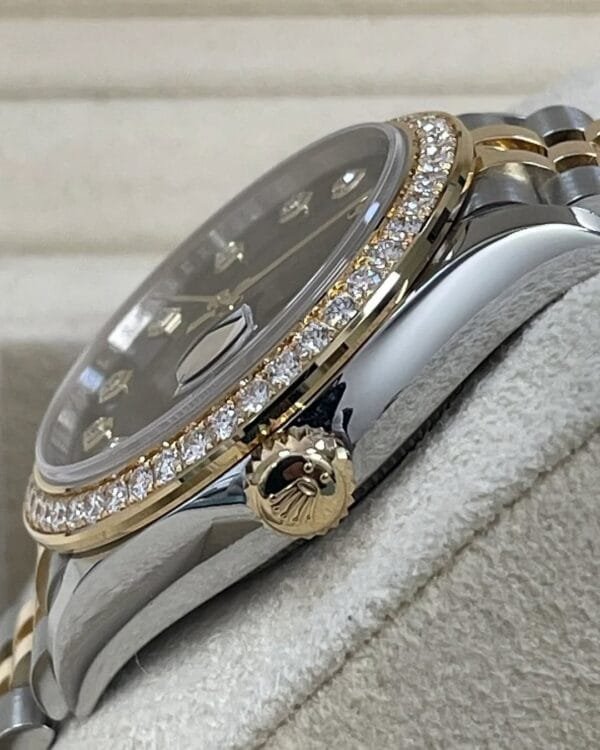Rolex Steel and Yellow Gold Datejust 31 - 2023 - Diamond Bezel - Dark Grey Diamond Dial - Jubilee Bracelet - 278383RBR - Image 9