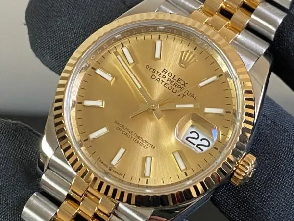 Rolex Steel and Yellow Gold Datejust 36 - 2018 - Fluted Bezel - Champagne Index Dial - Jubilee Bracelet - 126233 - Image 2