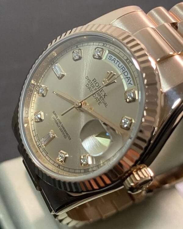 Rolex Everose Gold Day-Date 36 - 2017 - Fluted Bezel - Pink Diamond Dial - President Bracelet - 118235 *FULL SET* - Image 2