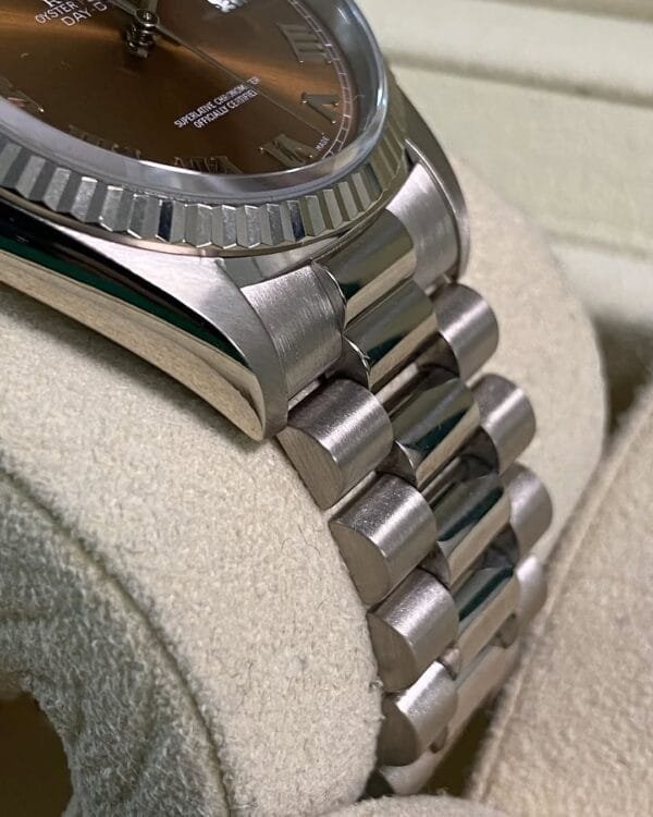 Rolex White Gold Day-Date 36 - Fluted Bezel - Bronze Roman Dial - President Bracelet - 18239 - Image 6