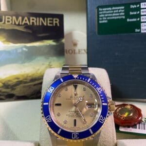 Rolex Steel and Yellow Gold Submariner Date - M serial - Pre Ceramic Bezel - Champagne Serti Dial - 16613 *FULL SET*