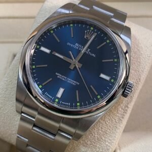 Rolex Steel Oyster Perpetual 39 - Domed Bezel - Blue Index Dial - 114300