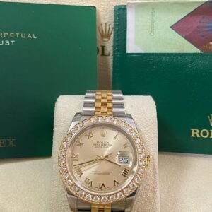 Rolex Steel and Yellow Gold Datejust 36 - D serial - Custom Diamond Bezel - Silver Roman Dial - Jubilee Bracelet - 116233