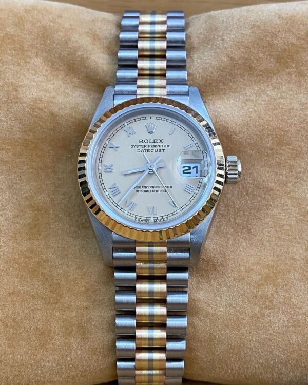 Rolex White Gold Lady-Datejust - W serial - Fluted Bezel - Tridor - President Bracelet - 69179B - Image 6