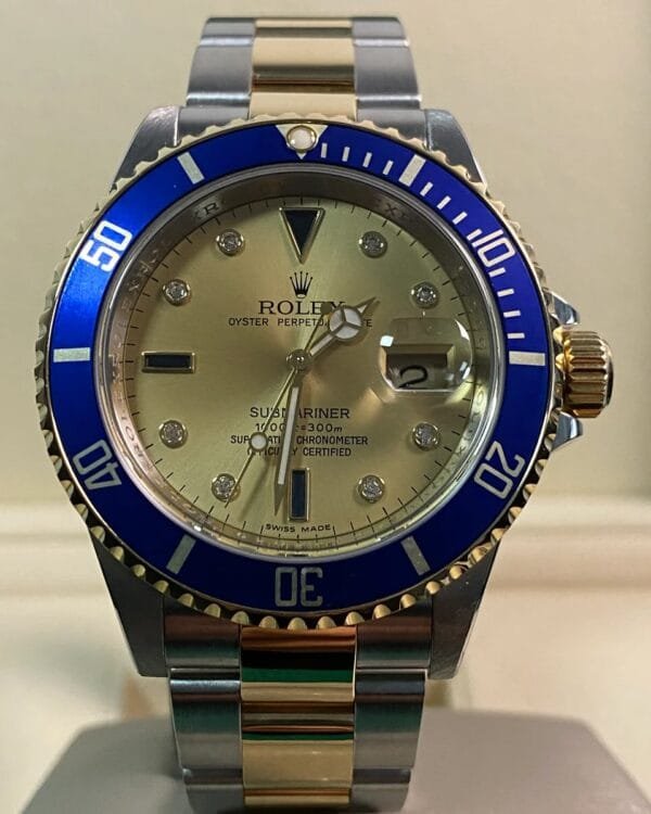 Rolex Steel and Yellow Gold Submariner Date - M serial - Pre Ceramic Bezel - Champagne Serti Dial - 16613 *FULL SET* - Image 9