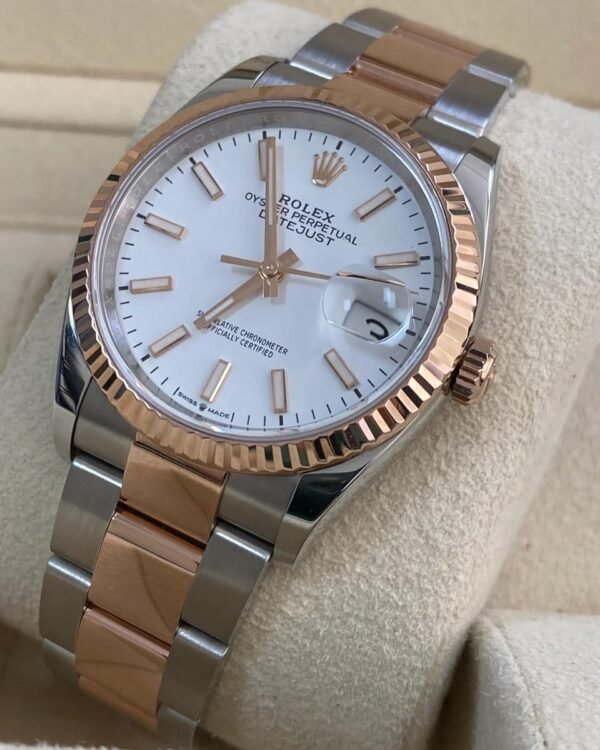 Rolex Steel and Everose Gold Datejust 36 - 2018 - Fluted Bezel - White Index Dial - Oyster Bracelet - 116231 *FULL SET* - Image 6