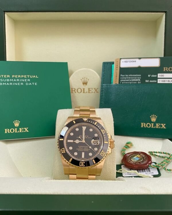 Rolex Yellow Gold Submariner Date - 2014 - Black Bezel - Diamond Dial - 116618LN *FULL SET*