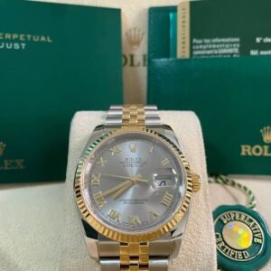 Rolex Steel and Yellow Gold Datejust 36 - V serial - Fluted Bezel - Silver Rhodium Roman Dial - Jubilee Bracelet - 116233 *FULL SET*