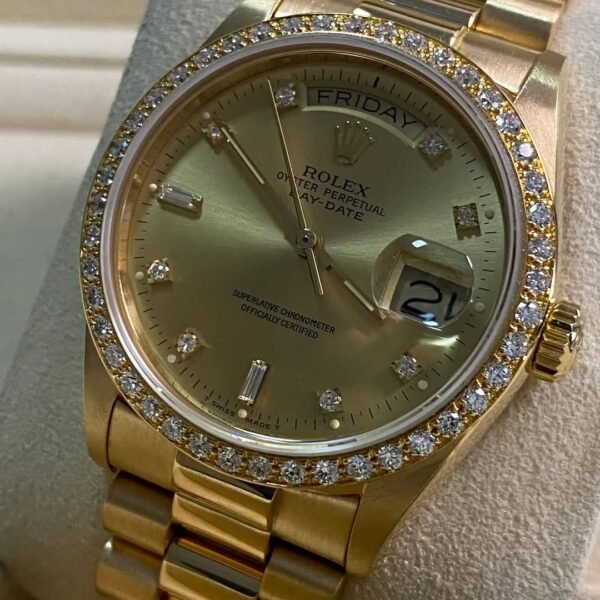 Rolex Yellow Gold Day-Date 36 - Diamond Bezel - Diamond Dial - President Bracelet - 18048 - Image 6