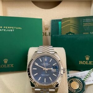 Rolex Steel Datejust 41 - 2023 - Fluted Bezel - Bright Blue Fluted-Motif Dial - Jubilee Bracelet - 126334 *FULL SET*
