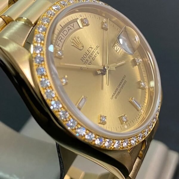 Rolex Yellow Gold Day-Date 36 - Diamond Bezel - Diamond Dial - President Bracelet - 18048 - Image 4