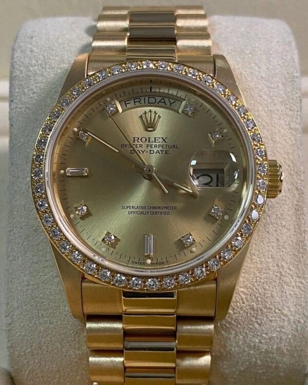 Rolex Yellow Gold Day-Date 36 - Diamond Bezel - Diamond Dial - President Bracelet - 18048 - Image 2