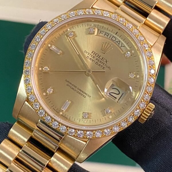 Rolex Yellow Gold Day-Date 36 - Diamond Bezel - Diamond Dial - President Bracelet - 18048