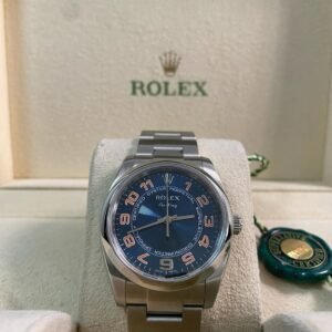 2008 Rolex Air King - M serial - Domed Bezel - Blue Dial - Orange Arabic Numerals - 114200