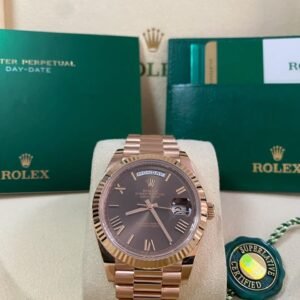 Rolex Everose Gold Day-Date 40 - 2016 - Fluted Bezel - Chocolate Roman Dial - President Bracelet - 228235 *UNPOLISHED*