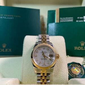 Rolex Yellow Gold and Steel Lady-Datejust - 2008 - Fluted Bezel - Mother-of-Pearl Diamond Dial - Jubilee Bracelet - 179173 *FULL SET*