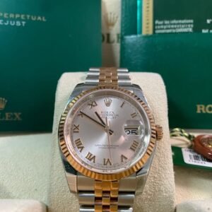 Rolex Steel and Everose Gold Datejust 36 - Fluted Bezel - Pink Roman Dial - Jubilee Bracelet - 116231 *MOST STICKERS*