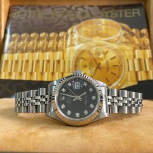 Rolex Steel Lady-Datejust - N serial- Fluted Bezel - Black Diamond Dial - Jubilee Bracelet - 69174