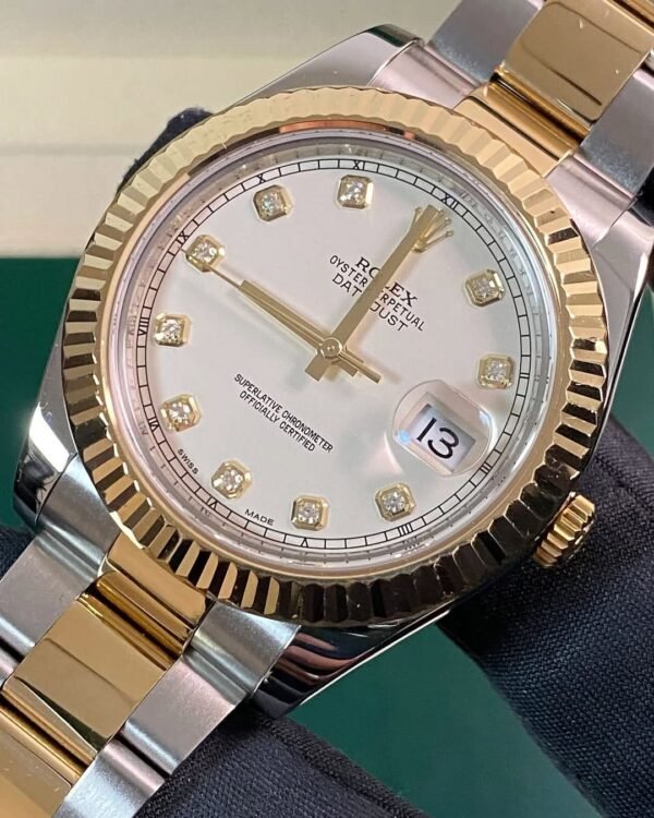 Rolex Steel & Yellow Rolesor Datejust II - Fluted Bezel - Ivory Diamond Dial - Oyster Bracelet - 116333 - Image 4