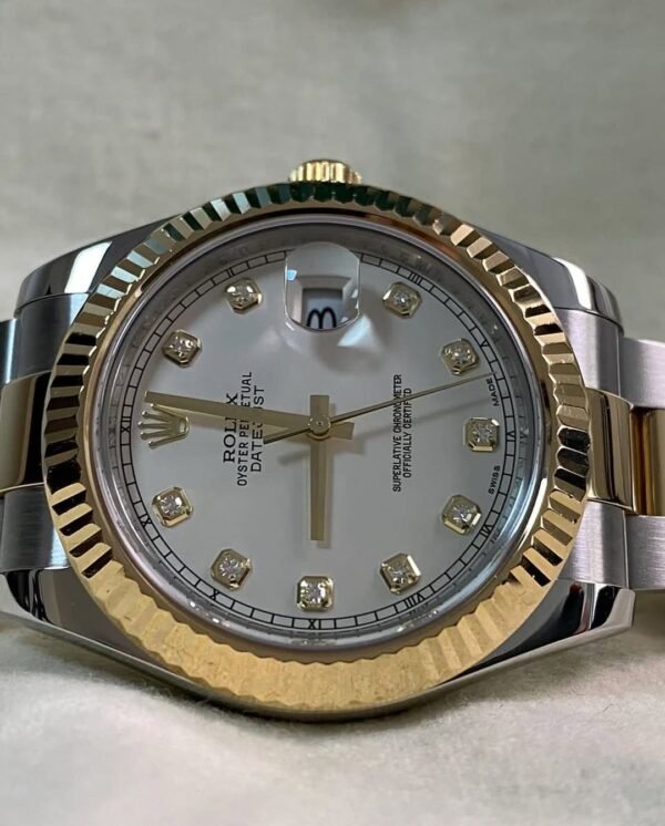 Rolex Steel & Yellow Rolesor Datejust II - Fluted Bezel - Ivory Diamond Dial - Oyster Bracelet - 116333 - Image 9