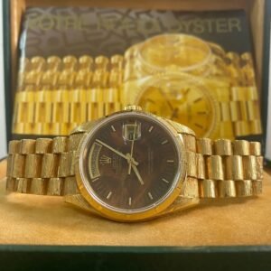 Rolex Yellow Gold Day-Date 36 - 1987 - Fluted Bezel - Wood Dial - Florentine Finish President Bracelet - 18038