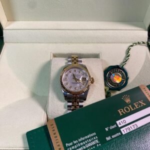 Rolex Yellow Gold and Steel Lady-Datejust - 2008 - Fluted Bezel - Mother-of-Pearl Diamond Dial - Jubilee Bracelet - 179173 *FULL SET*